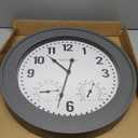 Presentime & Co. 20" Bradford in/Outdoor Farmhouse Clock with Weather Thermometer & Hygrometer, Weather Station, Farmhouse Wall Art and Timepiece for Farmhouse Decoration, Faux Gray Stone Finish