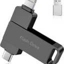 (No APP Required) MFi Certified 512GB iPhone Flash Drive, iPhone Memory Stick for Photo/Video Backup, 3 in 1 iPhone Photo Stick, High-Speed Jump Drive Compatible for iPhone/iPad/Android/PC Black