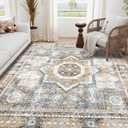 Machine Washable Rug 5' x 7' Vintage Design Area Rugs with Non Slip Rugs for Living Room Bedroom Carpet Stain Resistant, Home Decor Office Boho Rug, Brown