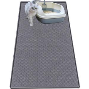 Cat Litter Mat for Litter Box, Silicone Large Cat Litter Trapping Mat - 51.2x25.6 in, Waterproof & Non-Slip, Durable & Easy Clean, Gray (Grey)