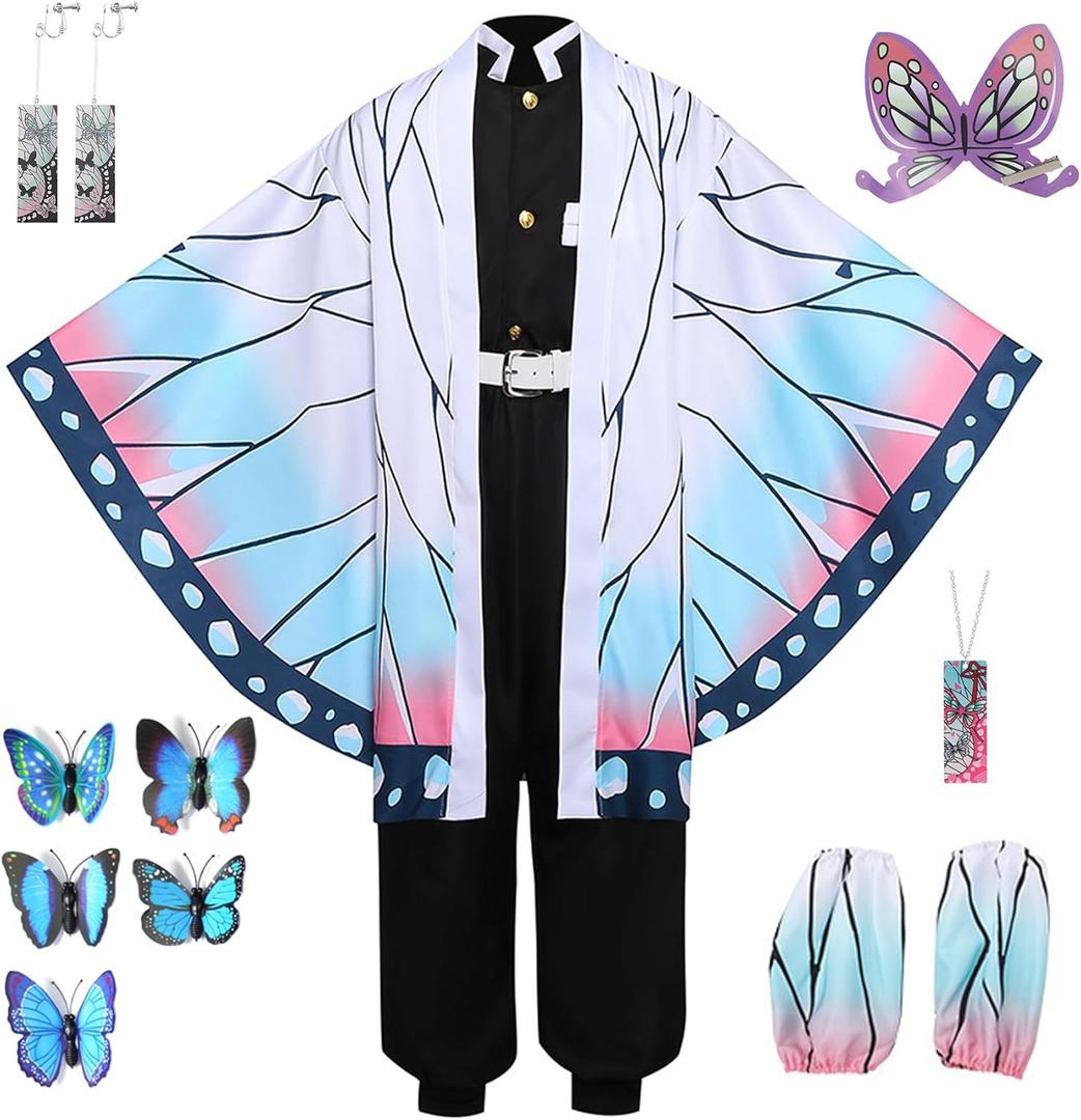 Halloween Costume Set for Adults Anime Cosplay Japanese Kimono Outfit with Necklace Earrings and Cloak (XX-Small, White)