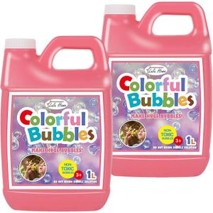 Lulu Home 2 Packs Bubble Concentrated Solution, 2 L/ 67.6 OZ Bubble Refill Solution for Kids Bubble Machine, Giant Bubble Wand, Bubble Blower, Birthday Party Favors - Up to 5 Gallons, Pink Bottle