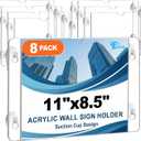 EHWINE 8 Pack Acrylic Window Sign Holder 8.511 Horizontal with 4 Suction Cups, Clear Acrylic Frames Wall Mount Advertising Signage Sign Holder for Store, School, Office, Home
