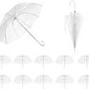 Wedding Clear Bubble Umbrellas 12 Pack, Transparent Dome Stick Umbrella | See Through White Umbrella Bulk Large Canopy with Auto Open J-Handle, Rain & Windproof, for Photo Golf Prom & Outdoor Events