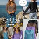 Neer 4 Pack Women's T-Shirts V Neck Long Sleeve Casual Tops Loose Fit Layering Shirts Straight Hem Plain Tees (M)