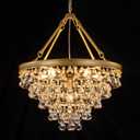 Wellmet Modern Crystal Chandeliers, 6 Lights Farmhouse Chandeliers for Dining Room, Gold Ceiling Light Fixture for Foyer, Bedroom, Living Room, Entryway, Kitchen Island, W-20 Inches