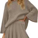 SENSERISE Fall Sweater Sets Skirt Sets Women 2 Piece Outfits Long Sleeve Top and Skirts Set Loungewear (Small, Grey Khaki)