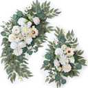 Artificial Arch Flowers Swag Set of 2 for Wedding Welcome Sign Floral Decoration and Reception Backdrop Decoration(Champagne White)