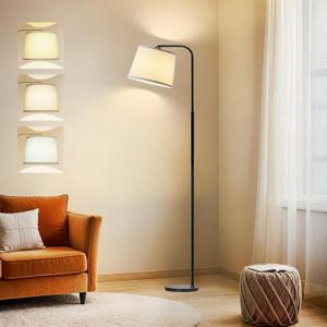 AKASUKI Floor Lamp for Living Room with 3 Color Temperatures, Foot Switch Standing Lamps for Living Room, Bedroom, Office, Arc Mordern Floor Lamp with 9W LED Bulb Included (Black base- Beige shade)