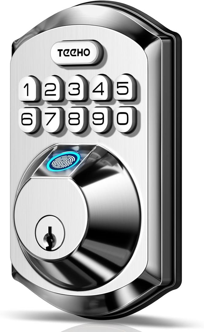 TEEHO TE002 Fingerprint Door Lock - Keyless Entry Door Lock - Electronic Keypad Deadbolt - Smart Locks for Front Door - Auto Lock - Easy Installation - Satin Nickel