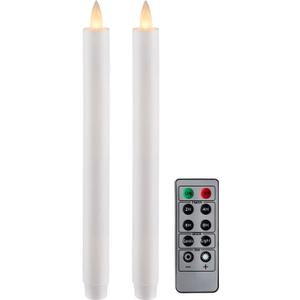 2 x Flameless Taper Candles Flickering with Remote and Timer, 3D Moving Flame Taper Candle Battery Operated to 400 Hours, 9 Inch Window Candles, (White)