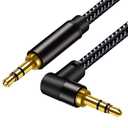 3.5mm Aux Cord Braided 50FT: Hi-Fi Sound Double Layer Shielded Zinc Alloy Case 90 Degree Right 1/8 AUX Cord for Car Compatible with Stereos, Speaker, iPod iPad Smartphone, Headphones