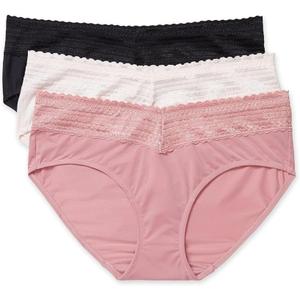 Warner's Women's Blissful Benefits Dig-Free Comfort Waistband with Lace Microfiber Hipster 3-Pack Ru1796w (Large, Toasted Almond/Black and White Pin Dot /Black/Butterscotch/White/Toasted Almond Lace Dot)