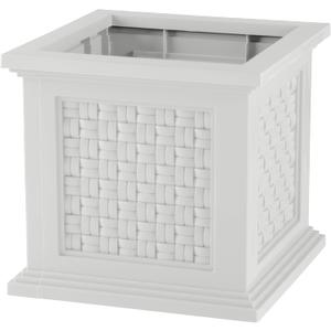 Rattan Style Outdoor Planter Box - 14.65-Inch-Square Decorative Flower or Plant Pot - Garden, Patio and Front Porch Decor by Pure Garden (White)