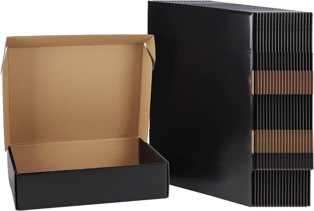 EXYGLO Shipping Cardboard Boxes for Small Business, Packing and Mailing, 12x9x3 - Pack of 20, Black