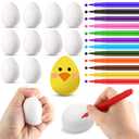 Hollowfly 24 Pcs Easter Eggs to Paint for Kids DIY with 12 Color Markers, White Squeeze Creamy Slow Rising Balls Sensory Fidget for Anxiety Stress Relief for Children Party Favors