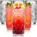 6 Pack Tiki Glasses, 18 OZ Clear Tiki Cocktail Cups, Exotic Tropical Shot Drink Mug, Old Fashioned Hawaiian Party Glasses, Mixed Drinking Tumbler for Tiki Bar, Lemonade, Ice Tea