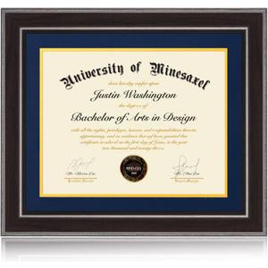 14x17 Diploma Frames 11x14 with Blue Mat - Walnut Wood Finish | Shatter-Resistant Glass | for Wall Mounting | Gift for Graduations & Professional Certificate (1 Pack)