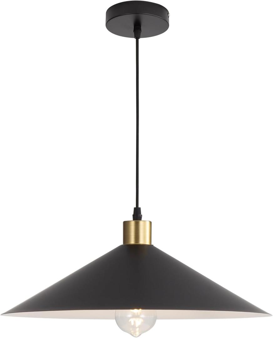 EFINEHOME 16 Inch Modern Black Pendant Light, Minimalist Cone Pendant Lamps for Kitchen Island, Industrial Adjustable Height Hanging Lights Indoor for Barn Dining Living Entryway Shop (Style B-1 Pack)