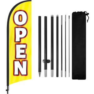 Open Feather Flag with Pole and Ground Stake, 8FT Swooper Advertising Banner Sign for Business Storefronts, Shops Outdoor Promotions