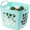 Flexible Plastic Carry Laundry Basket Holder Square Storage Hamper with Side Handles (Green)