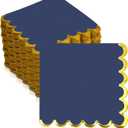 200 Pack Navy Blue and Gold Paper Napkins Scalloped Cocktail Napkins Blue Disposable Beverage Napkins for Birthday Baby Shower Wedding Party Supplies Dinnerware Tableware Decorations