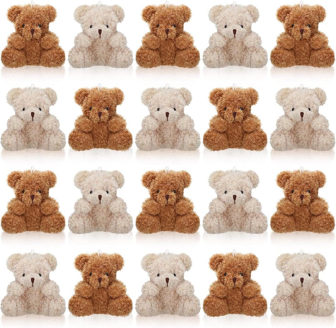 Chivao 20 Pcs Mini Plush Bears 4'' Small Bear Bulk Stuffed Animal Toys Tiny Soft Bear Doll Present Stuffers for Baby Shower Favors Wedding Party(Brown, Apricot)