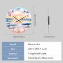 24in Glass Wall Clocks for Living Room Decor, Decorative Wall Clocks Battery Operated, Silent Kitchen Clocks, wall Clock for Bedroom, Bathroom