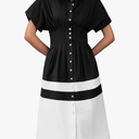 Wenrine Womens Summer Button Down Shirt Dress Casual Color Block V Neck Short Sleeve Corset Maxi Dresses Size Medium