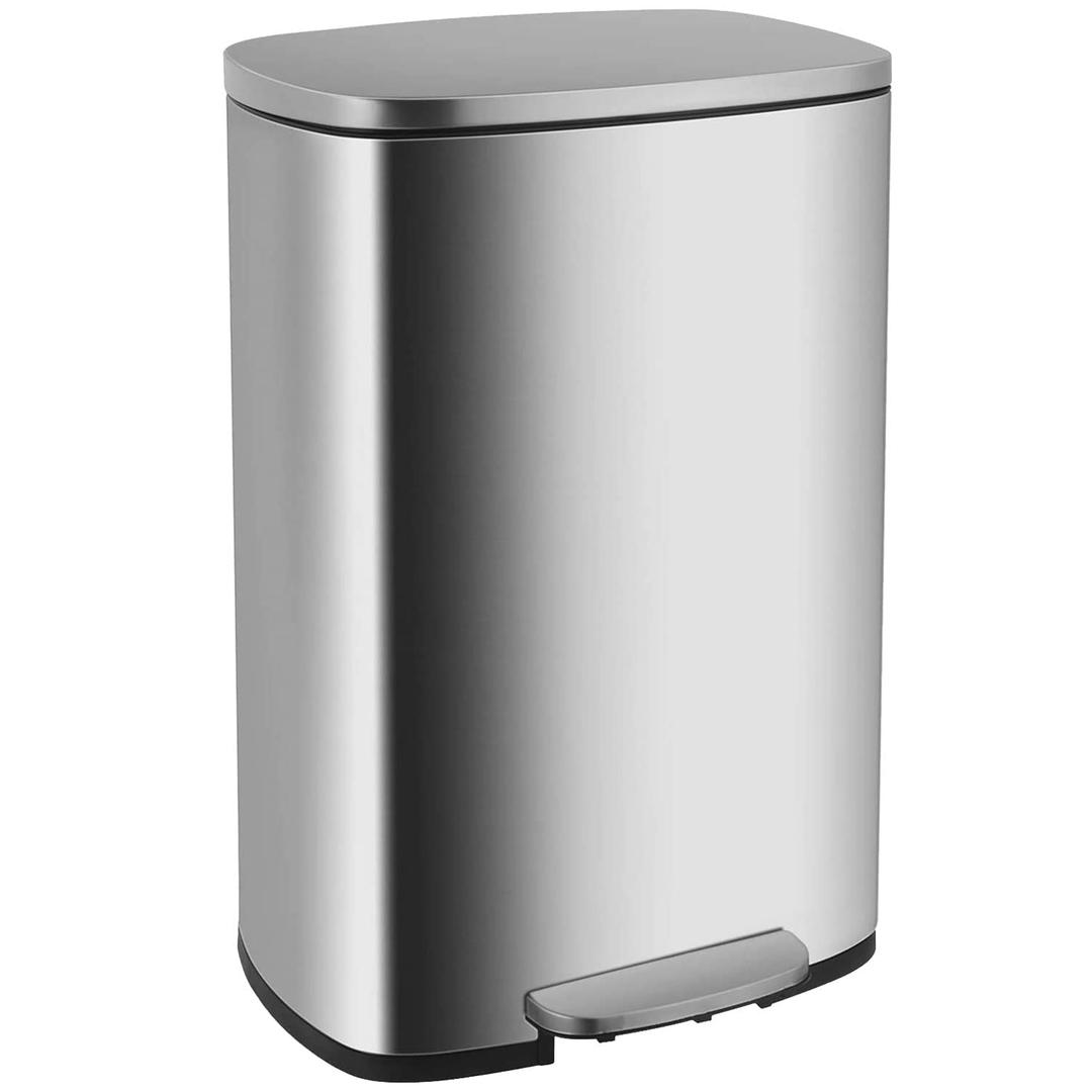 Qualiazero 13.2 Gallon Trash Can, Rectangular Step On Kitchen Trash Can, Silver