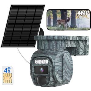 4G LTE Solar Cellular Security Camera Outdoor, Battery Power, No WiFi Wireless Camera with SIM Card Subscription Plan, 2 Way Talk, 355 View, 2K Vision, PIR Motion Sensor, Farm (Camouflage)
