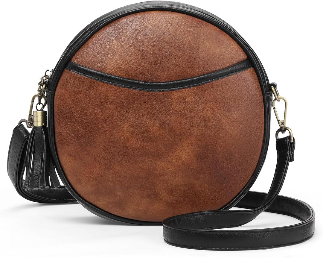 GAEKEAO Vegan Leather Crossbody Bags for Women Circle Cross Body Shoulder Bag Purses Handbags with Adjustable Straps (Black&brown)