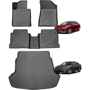 Floor Mats & Cargo Mat for Hyundai Sonata 2015-2019 & Kia Optima 2016-2019, Custom Fit All-Weather Rubber Car Liners, High Edges Anti-Slip TPE Mats for Hyundai