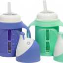 The Minis - Set of 2 - Glass Sippy Cup for Toddlers - 5oz | Spill-Proof | Silicone Straw | Mint Green & Indigo Purple | Liquids Never Touch Plastic