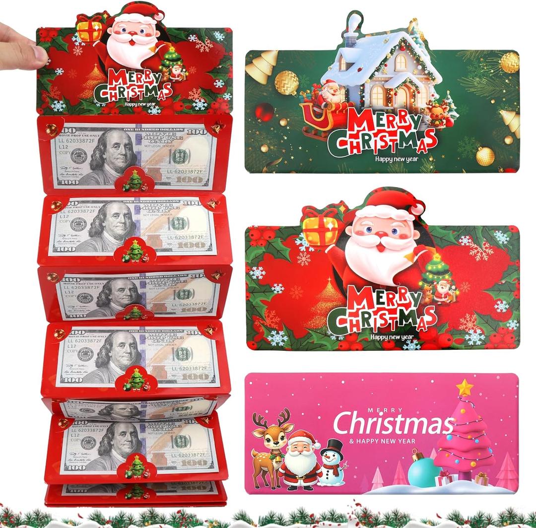 XANGNIER 3 Pcs Christmas Cash Gift Envelopes with 10 Slots,Christmas Money Holders for Cash,Surprise Giftcard Book Gift Card Booklet Ideas for Xmas Party Supplies Decorations