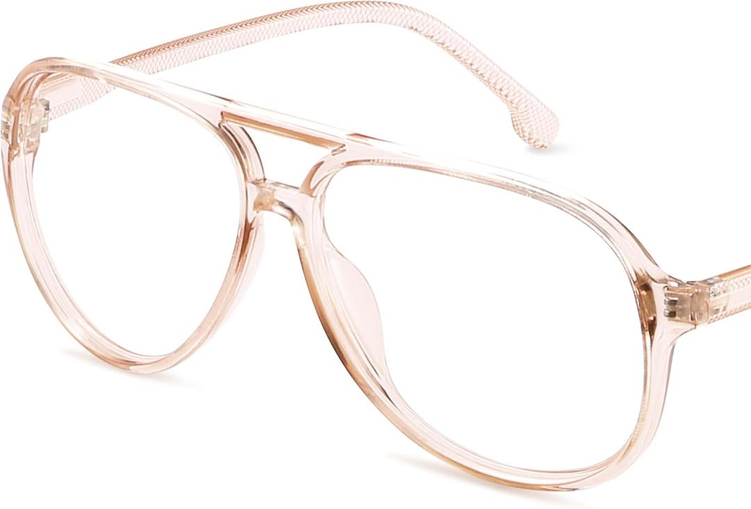 livho Vintage Aviator Blue Light Blocking Glasses, Fashion Oversized Frames with UV Protection Coating, Unisex Design (Pale Tea)