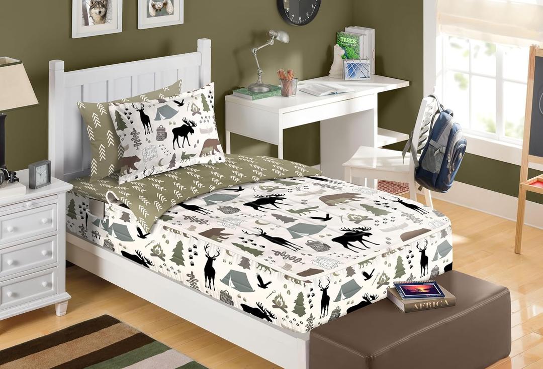 All-in-One Zippered Bedding Set for Kids – Comforter, Fitted Sheet, Pillowcase, & Sham Set, for Hard-to-Make Beds - Bunk, Trundle, RV, & Air Beds – 100% Hypoallergenic & Vegan, Full