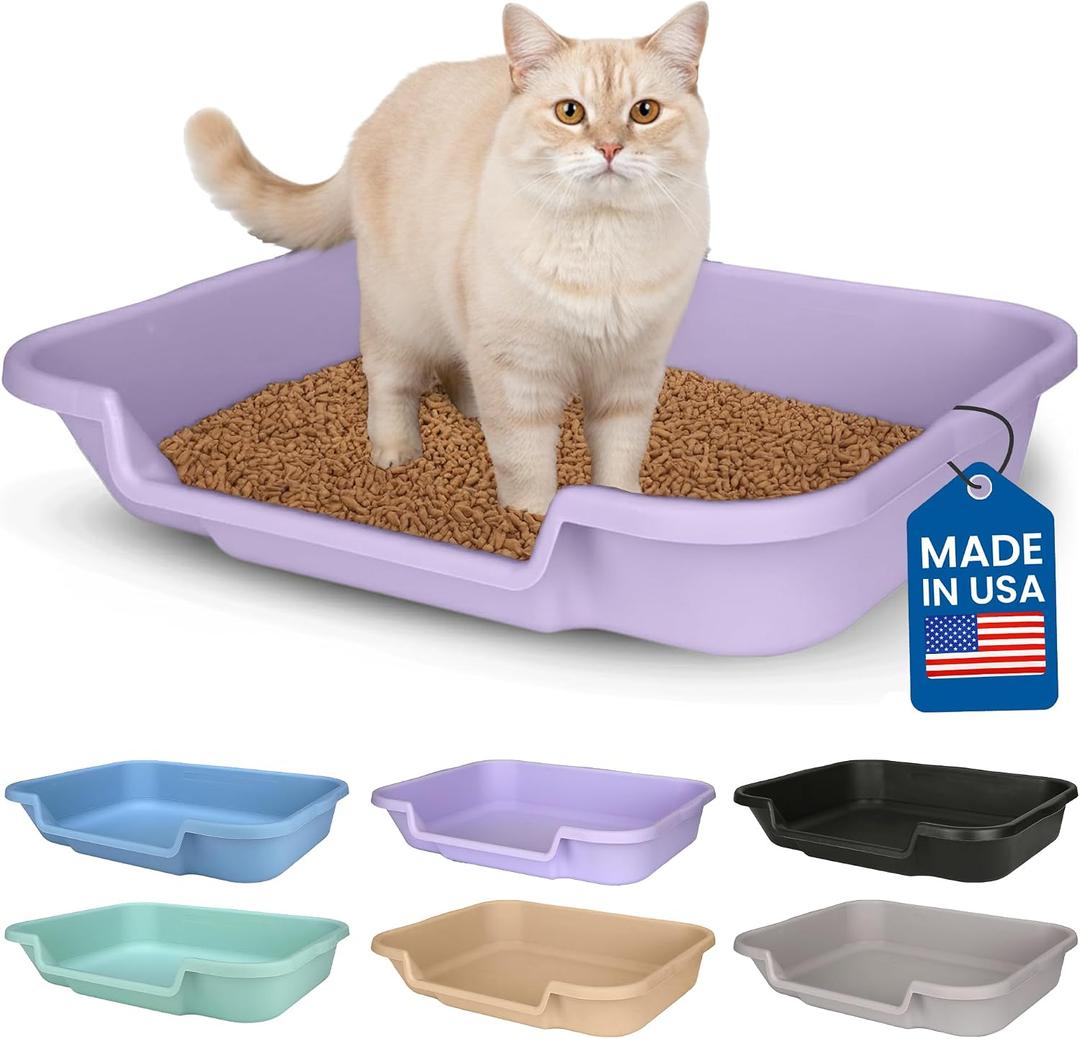 KittyGoHere Senior Cat Litter Box, Large Litter pan, Open Top Low Entrance Kitty Litter Box, Lightweight Low Entry Litters Box, Durable, Made in USA (Storybook Lavender)