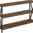 55" Sofa Table, Industrial Console Table, 3-Tier Narrow Side Table with Open Shelves, Foyer Table for Entryway, Hallway, Kitchen, Living Room and Bedroom, Rustic Brown CTHR80401