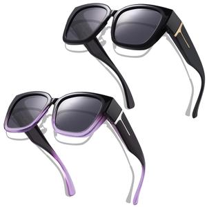 KesaPlan 2 Pack Polarized Fit Over Glasses Sunglasses for Women Men, Oversized Square Wrap Around Shades UV Protection (A3 Black/Grey+ Tortoise/Brown)