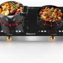 2 Burner Electric Cooktop 110V - 24 Inch(22.2"x 13.07") Countertop Electric Stove with Handles 2000W, Two Burner Ceramic Burner with Touch and Knob Control, Timer, Safety Lock, 120V Plug in
