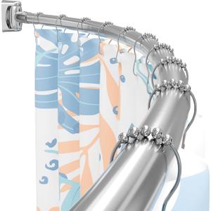 Curved Shower Curtain Rod, 35–76 Inches Adjustable Length, Round Curved Rods for Bathroom, Metal Rods & Brackets, Rust-Proof, Brush Nickel Shower Curtain Rod with Rotating Bracket, Requires Drilling