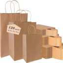 vanhel 120 pack Kraft Paper bags with Handles,Assorted Sizes Gift Bags Bulk Kraft Paper Bags, Weeding,Birthday, Favor,Party,Retail Merchandise Bags, Brown