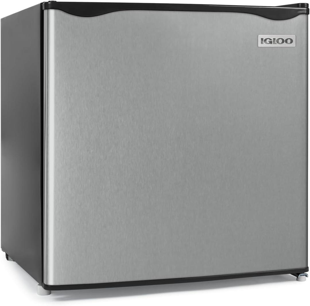 Igloo 1.6 Cu.Ft Mini Fridge with Freezer - Single Door Compact Refrigerator with Glass Shelves for Homes, Dorms & Offices - Keep Drinks & Frozen Foods Cool with Temperature Control Fridge - Platinum