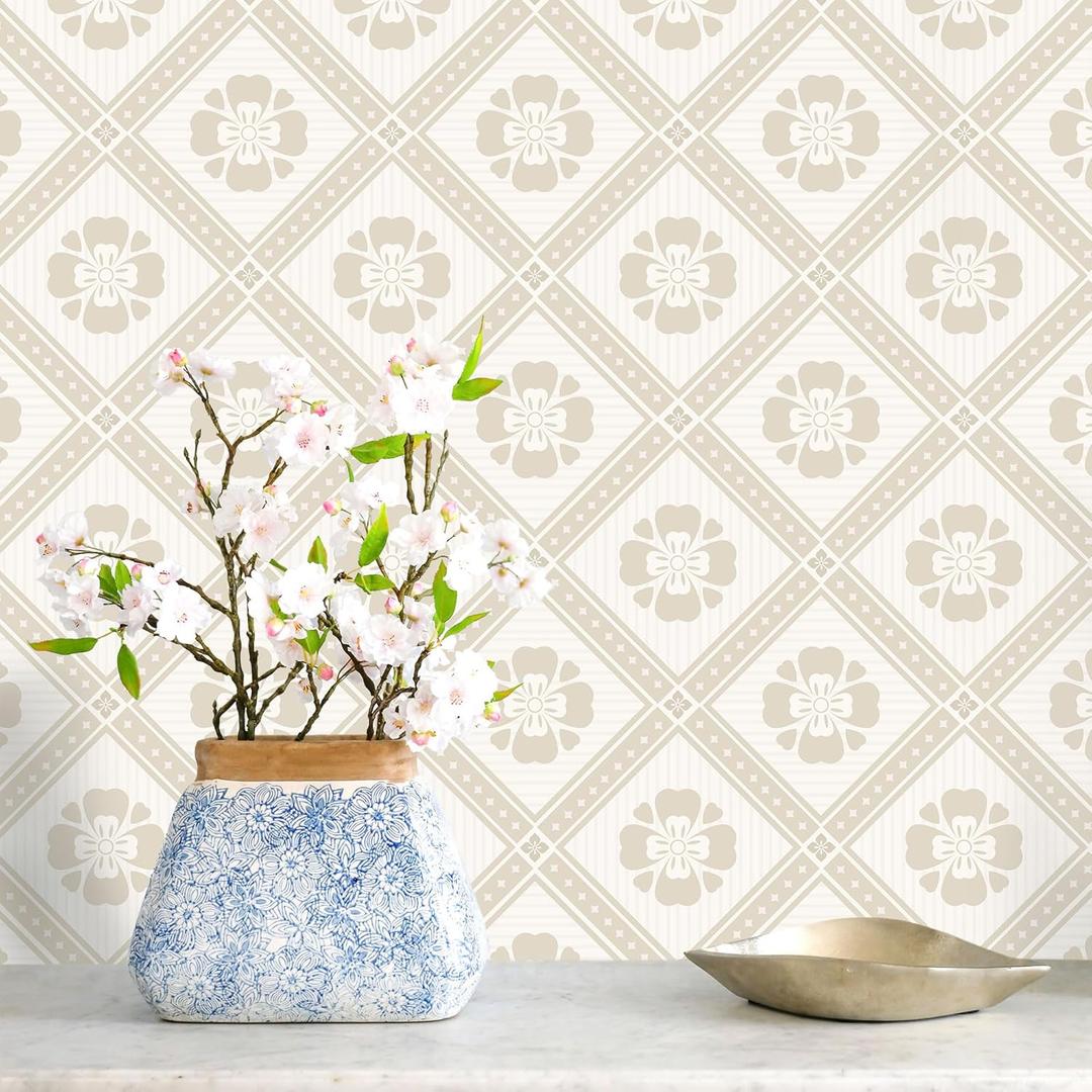 Boho Peel and Stick Wallpaper Neutral Modern Boho Contact Paper for Cabinets Removable Farmhouse Cream Geometric Self Adhesive Wallpaper for Kitchen Bedroom Bathroom Waterproof 17.3inW 393inL