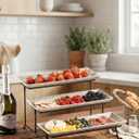LAUCHUH 3 Tier Serving Trays for Party, 14 inch Porcelain Tiered Tray Stand Serving Platter with Collapsible Sturdier Rack Serving Dishes for Father's Day Entertaining, Speckled Glaze