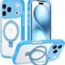 for iPhone 17 Pro Case with Magnetic Invisible Stand [Compatible with MagSafe] Military Drop Protection Shockproof Slim Translucent Skin-Touch Case Cover Light Blue