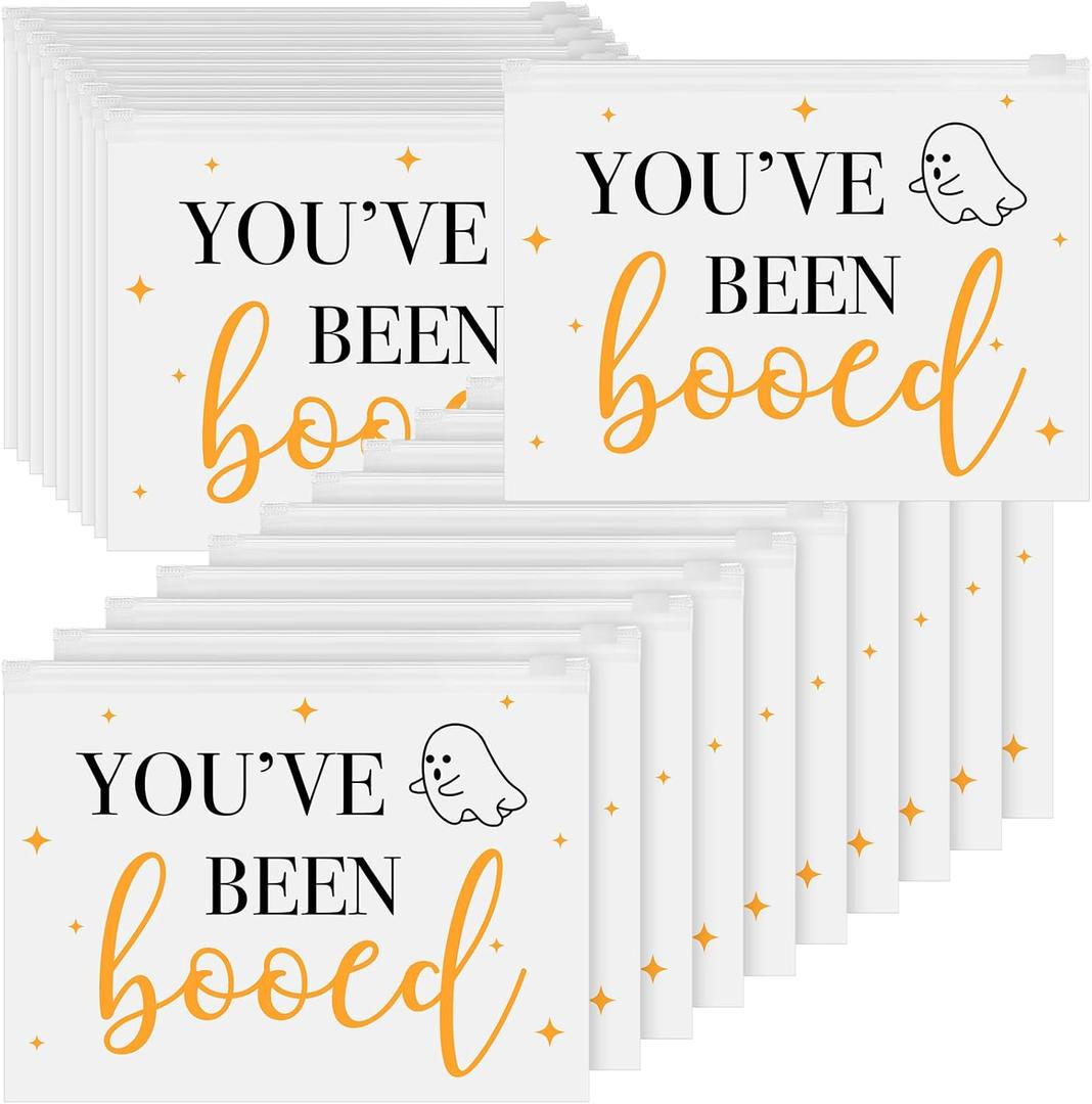 100 Pcs Halloween Makeup Cosmetic Bag Bulk PVC You Have Been Booed Bag Halloween Boo Basket Stuffer Item Ghost Party Favor Toiletry Travel Pouch with Zipper for Candy Goodie Birthday Gift Accessory