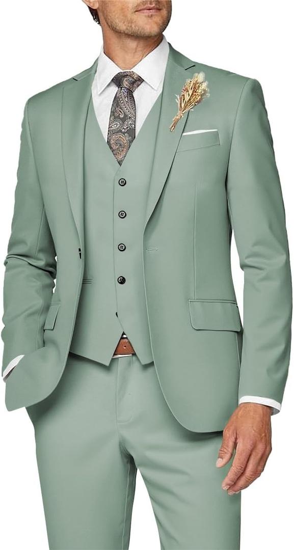 Wangyue Mens Suit 3 Piece Slim Fit Suit for Men Formal Business Suit Wedding Groom Prom Tuxedo Dinner Party Medium