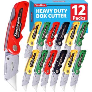 12 Pack Box Cutter, Folding Utility Knife with Extra 20Pcs Blades, Box Cutters with Comfortable Handle, Razor Sharp Blade for Cartons, Cardboard, Boxes and Rope